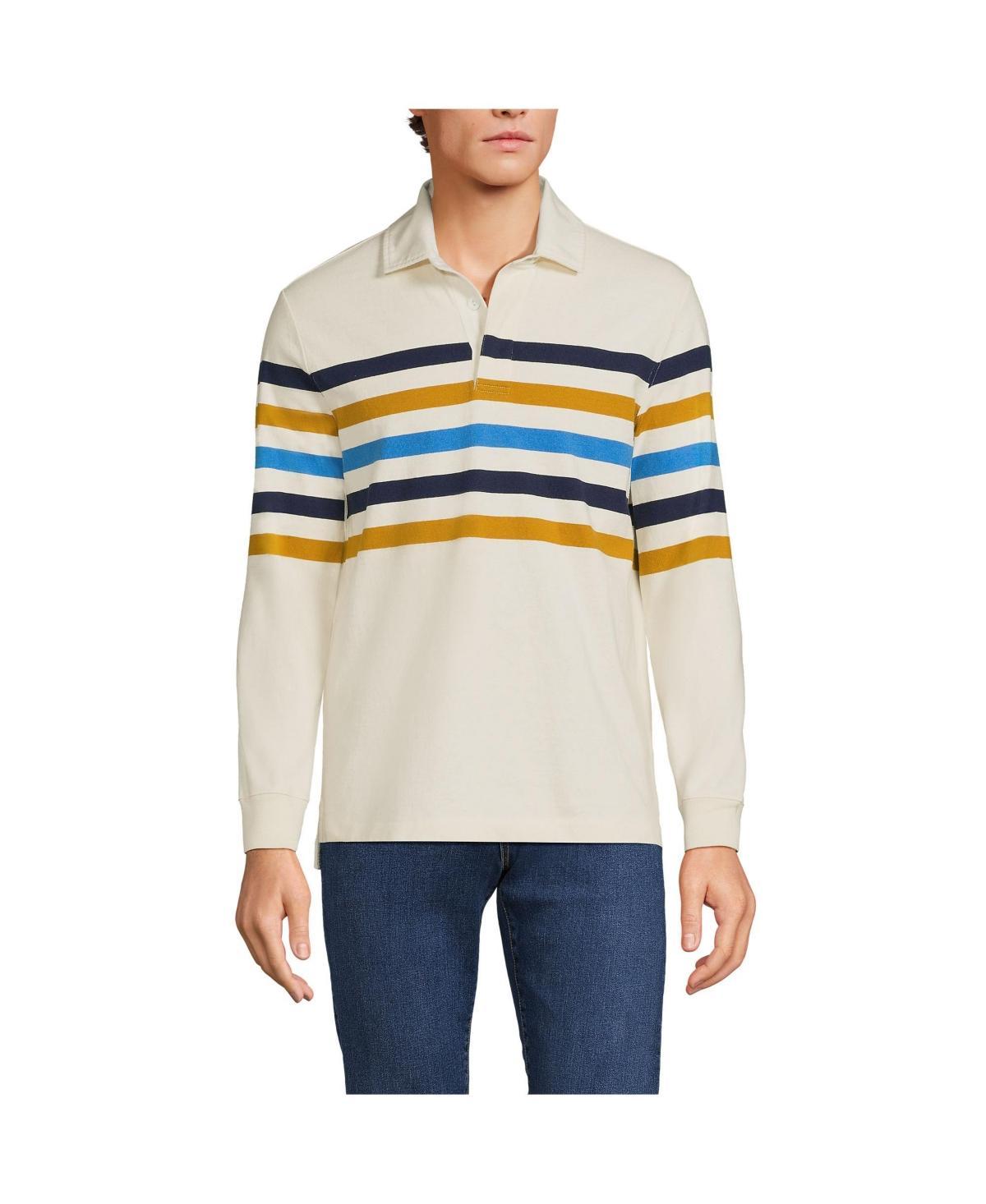 Men's Lands' End Striped Rugby Shirt, Size: Small, Almond Green Product Image