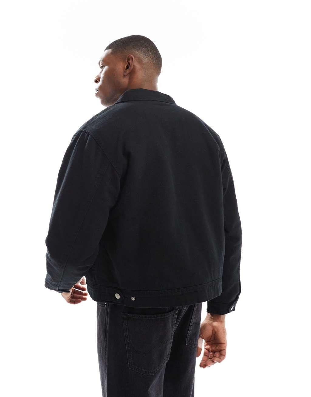 Pull&Bear boxy fit zip up jacket in black Product Image