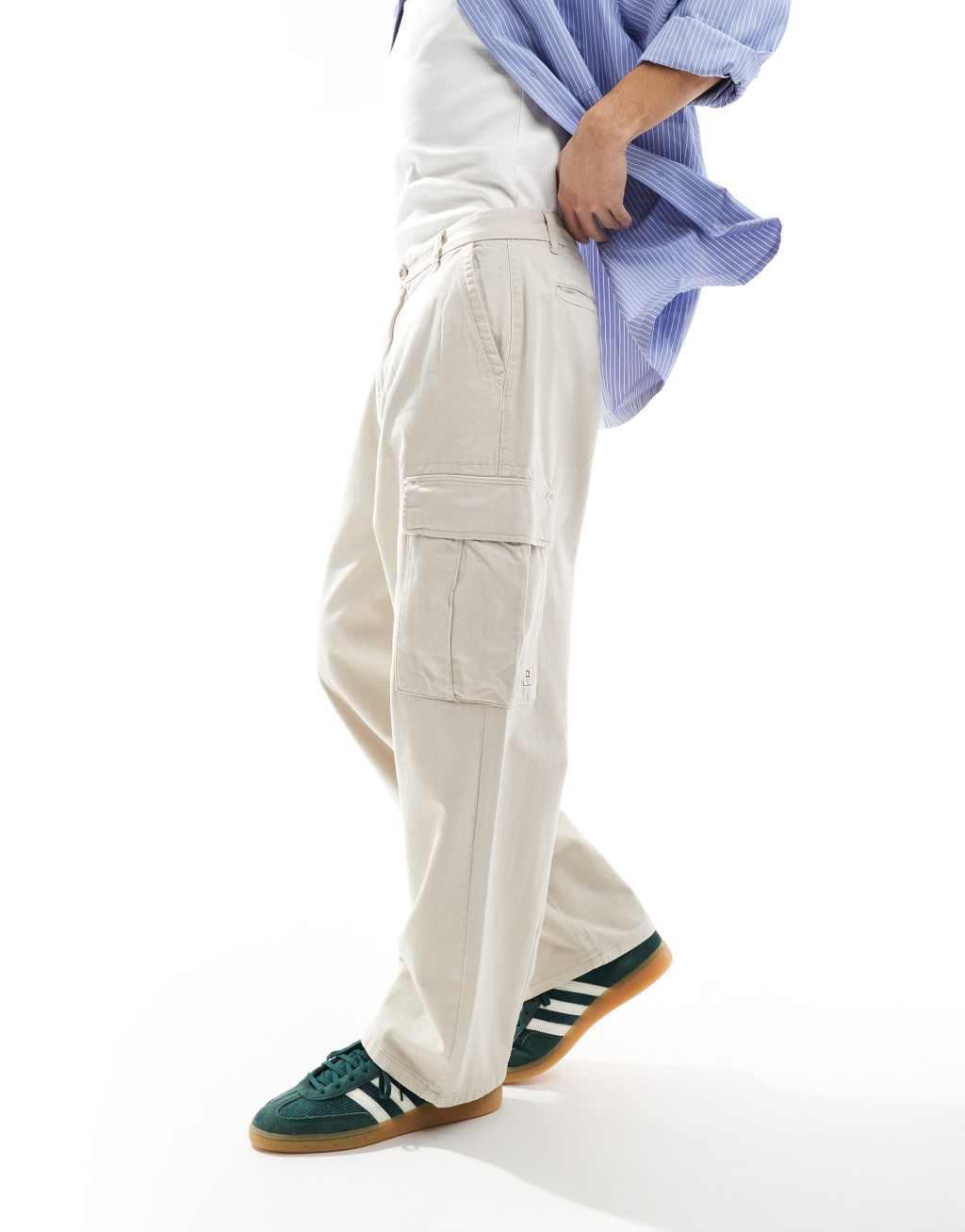ONLY & SONS loose cargo pants in beige Product Image
