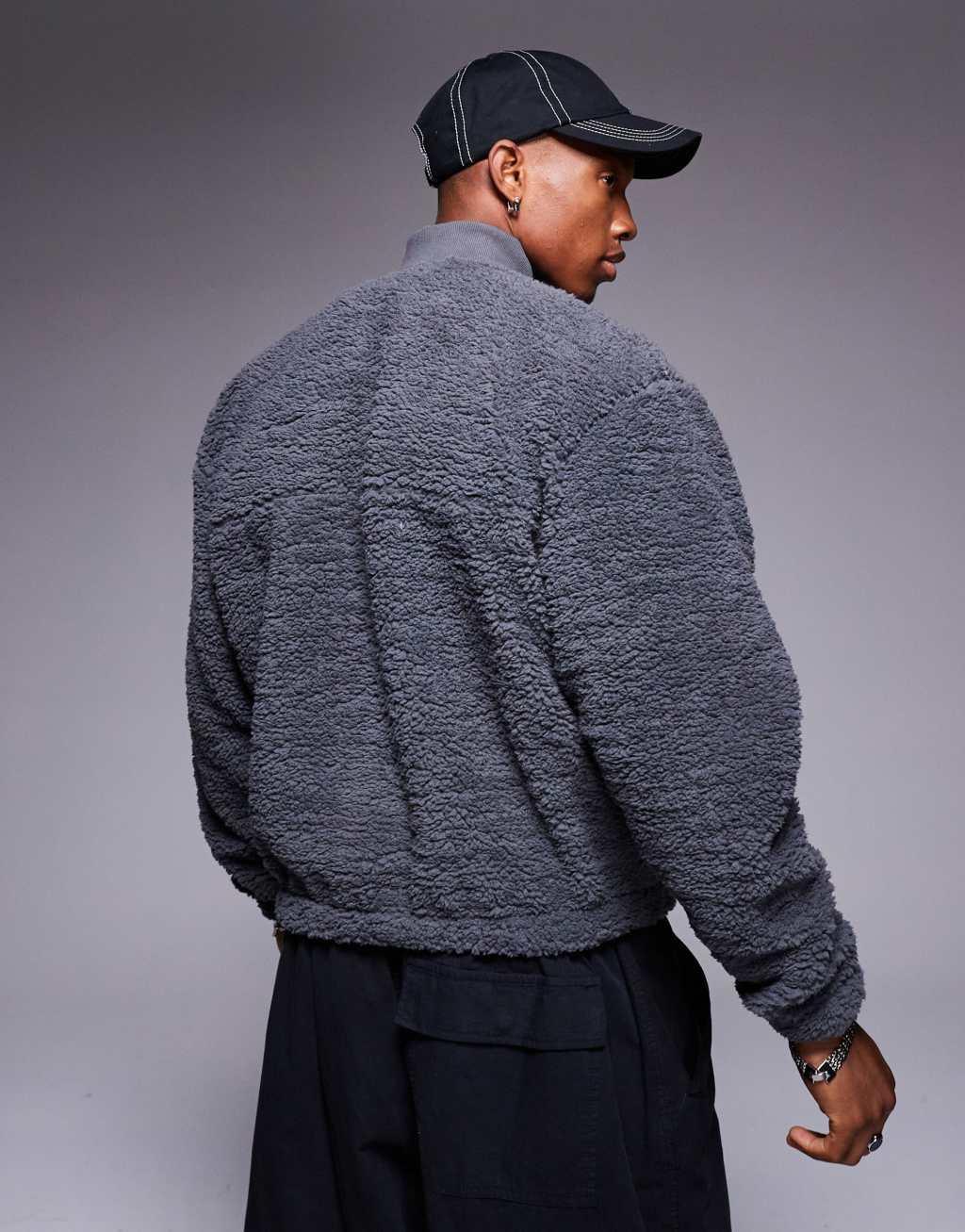 ASOS DESIGN boxy oversized borg track jacket in gray Product Image
