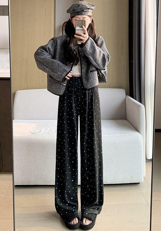 Mid Rise Dotted Wide Leg Pants Product Image