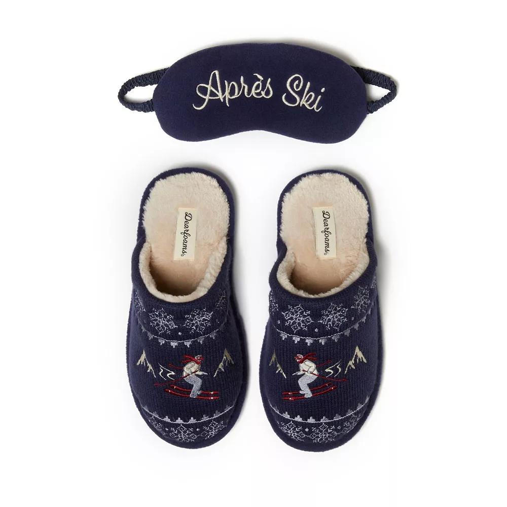 Dearforms Women's Novelty Holiday Knit Scuff Slippers and Eyemask, Size: Small, Peacoat Product Image