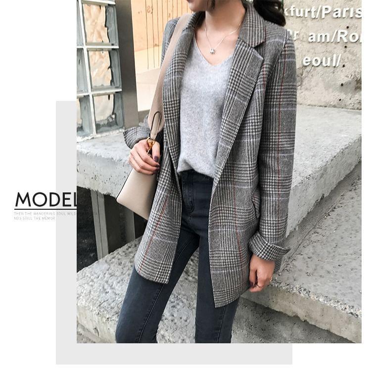 Plaid Open Front Blazer Product Image