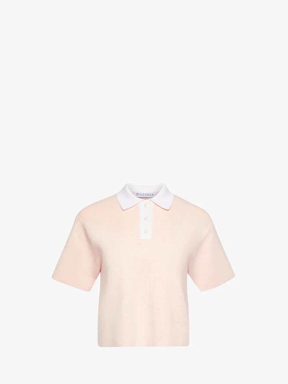 JW ANDERSON Cropped Knitted Polo Top In Pink Product Image