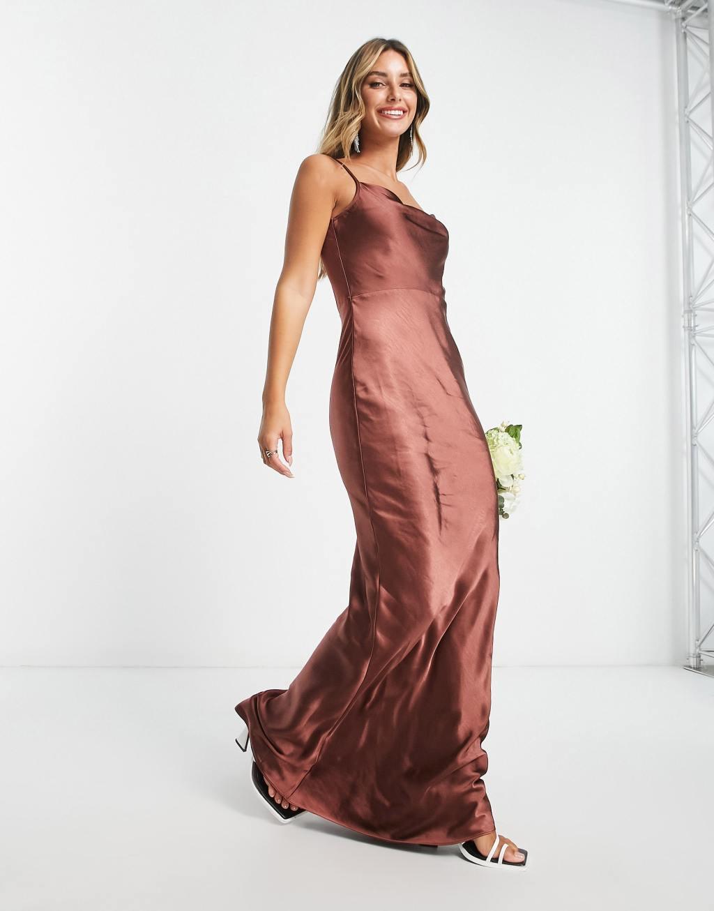 Pretty Lavish Bridesmaid Keisha cowl neck satin maxi dress Product Image