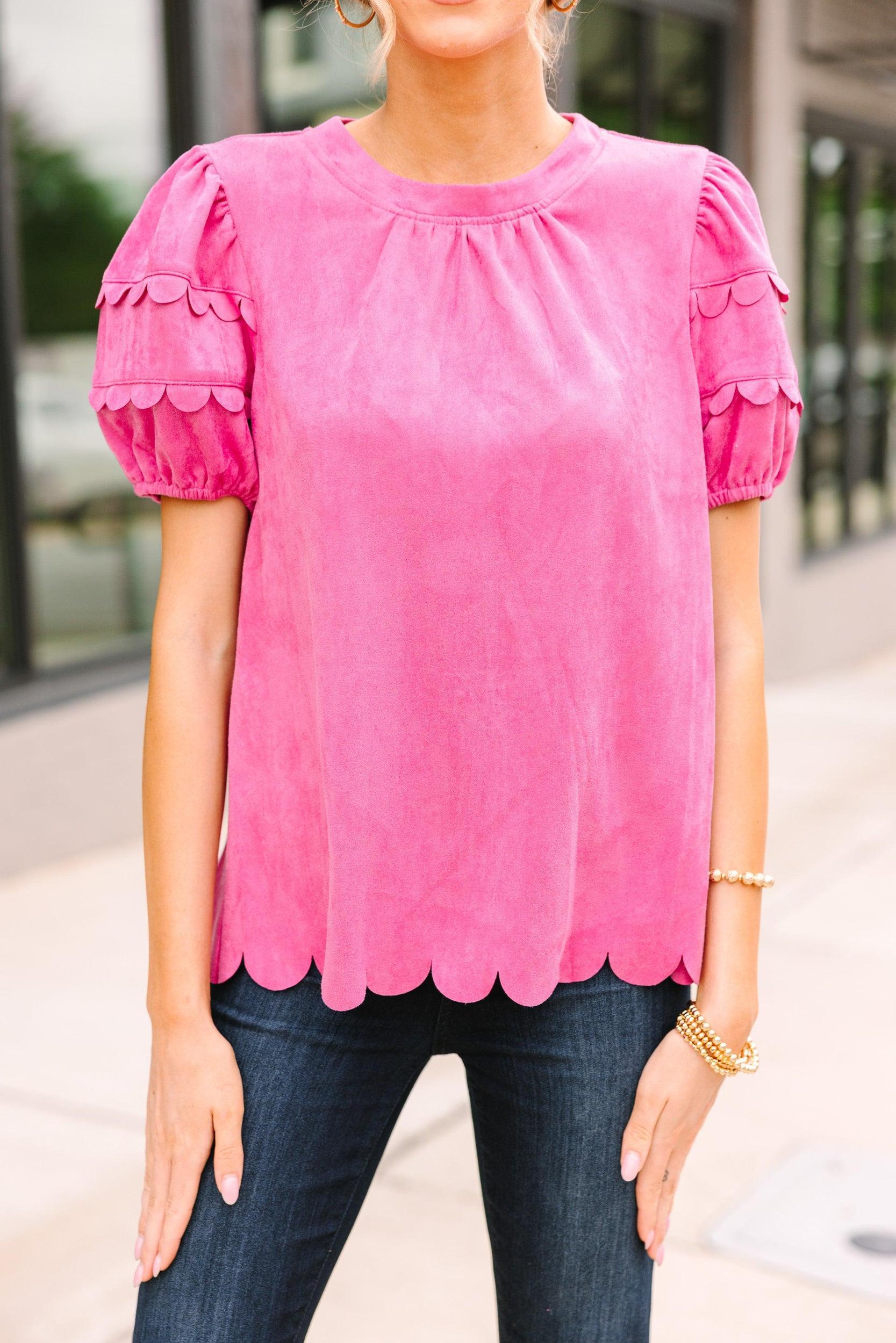 Know You Well Pink Scalloped Blouse Female Product Image