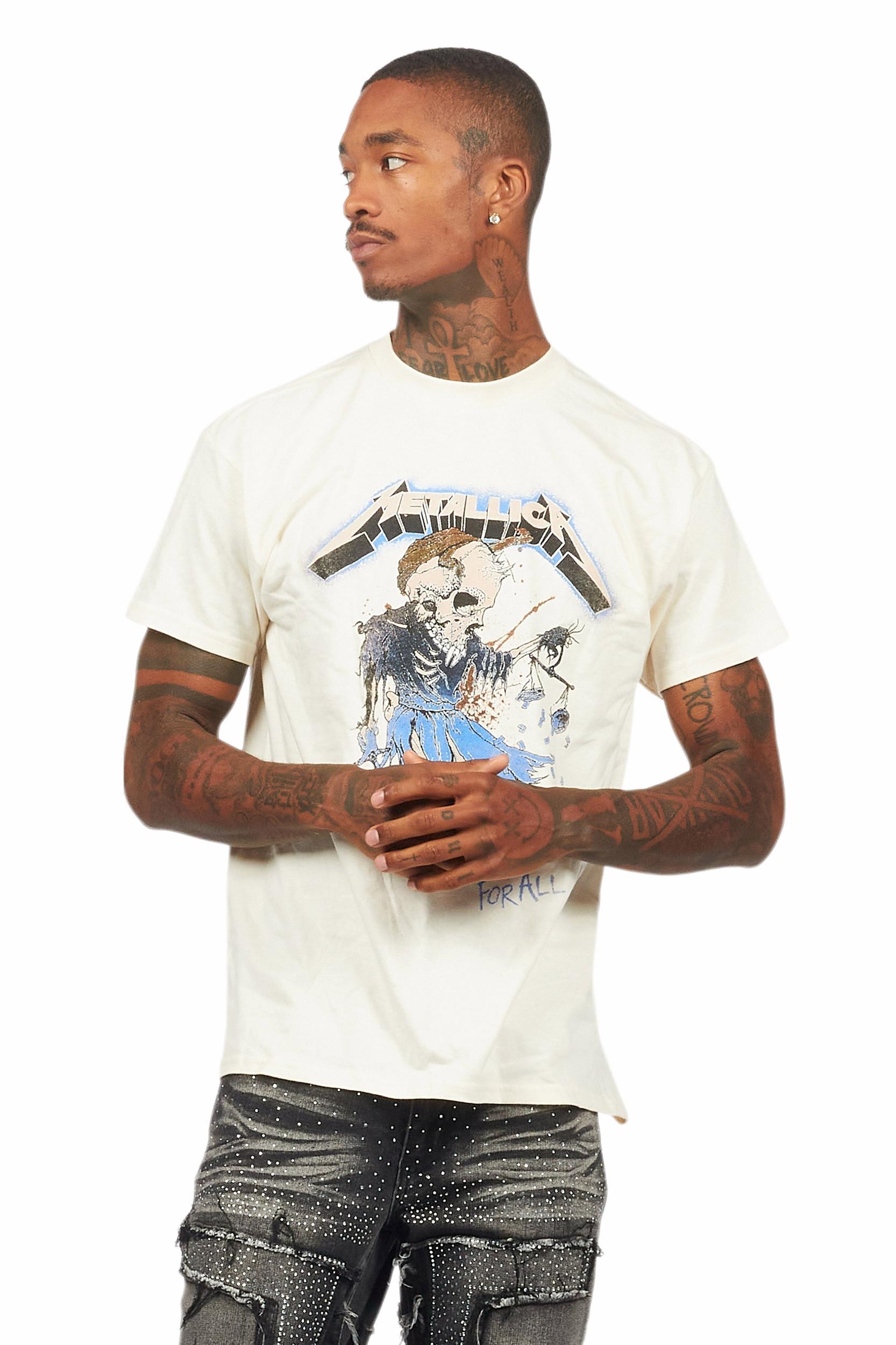 Metallica Justice Beige/Blue Graphic T-Shirt Male Product Image