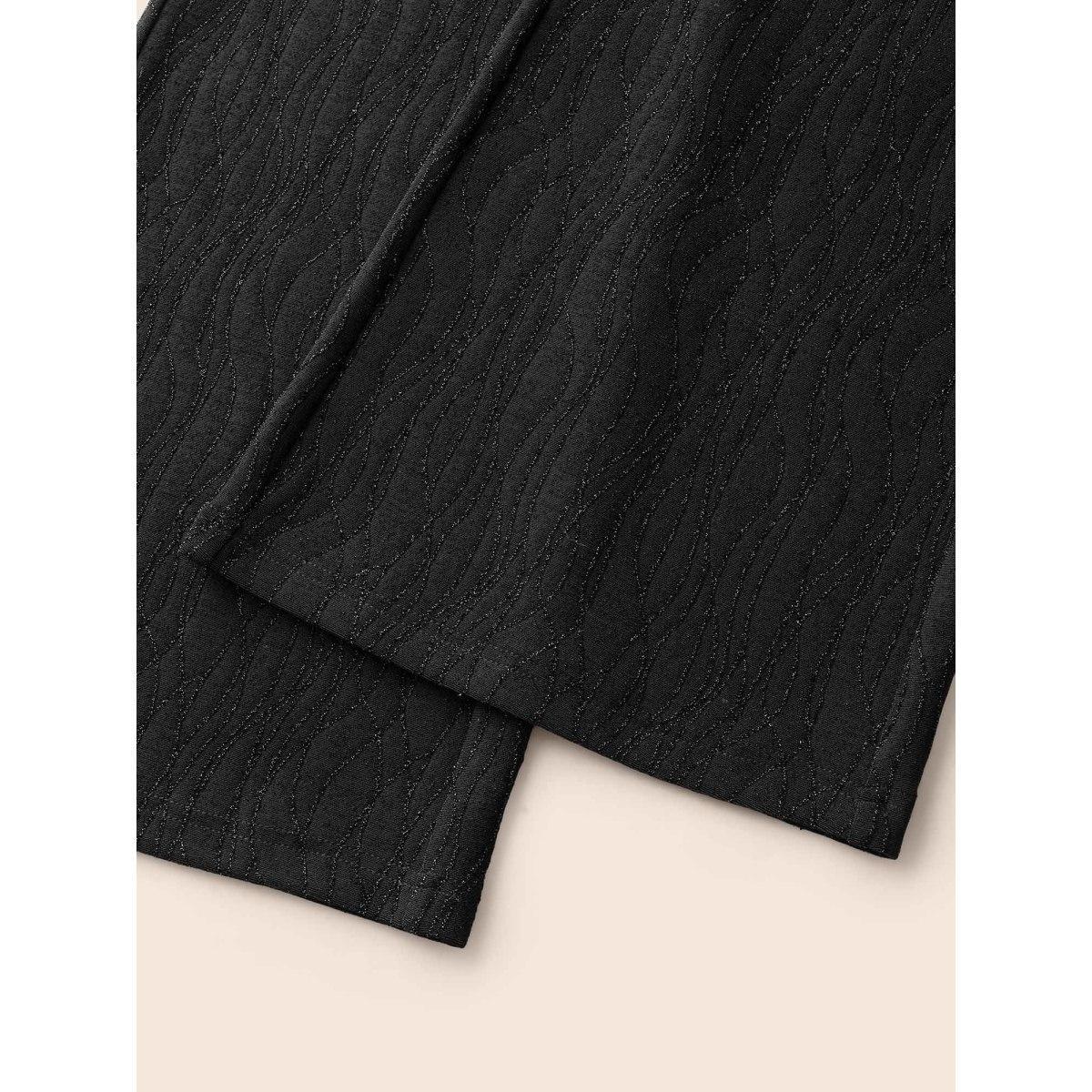 Plus Size Metallic Shimmer Stretchy Flare Pants Women Black Formal Medium stretch Bootcut Mid Rise Party Leggings BloomChic 12/L Product Image