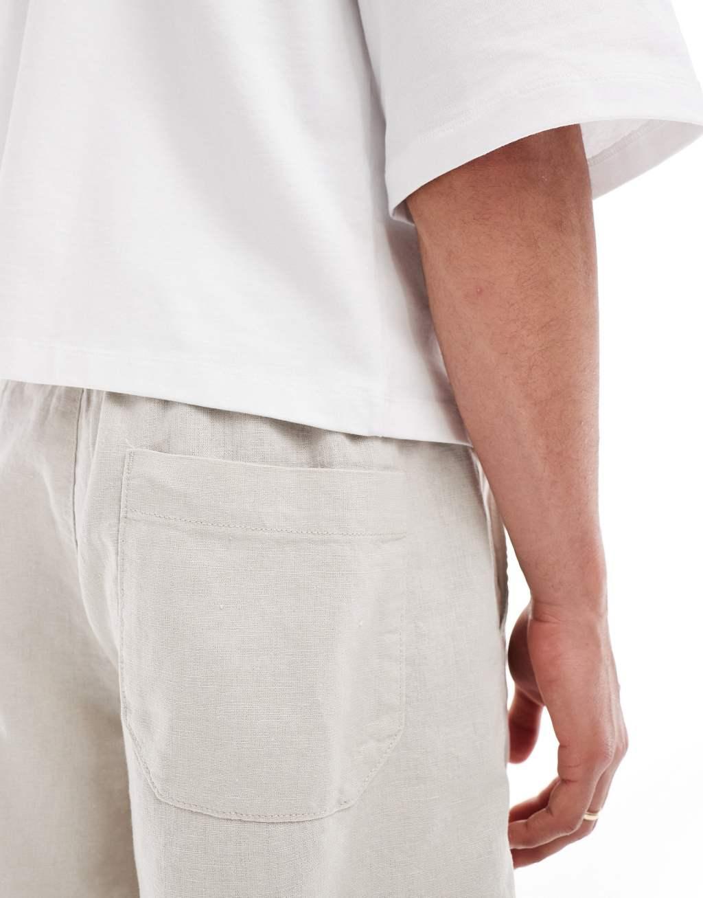 ASOS DESIGN wide linen mix shorts in stone Product Image