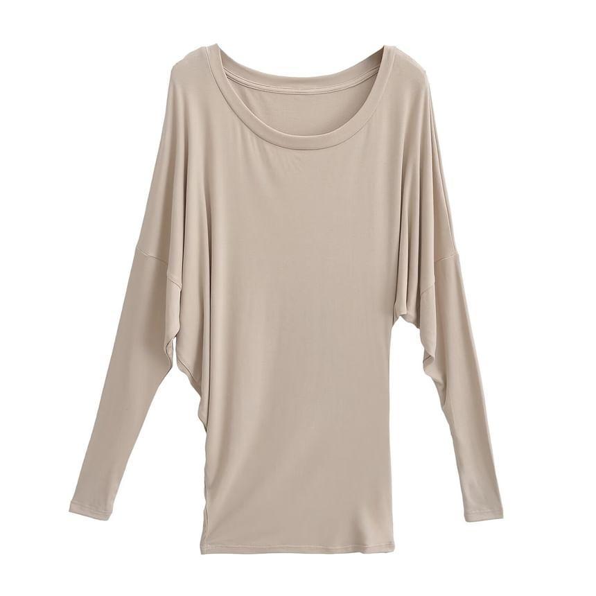 Long-Sleeve Scoop Neck Asymmetrical Mini Sheath Dress Product Image