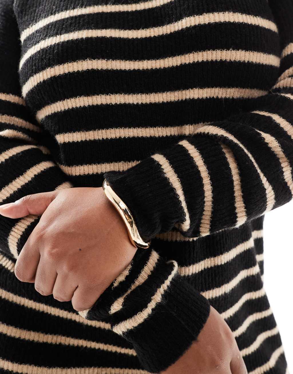 Yours stripe mini sweater dress in black and neutral Product Image