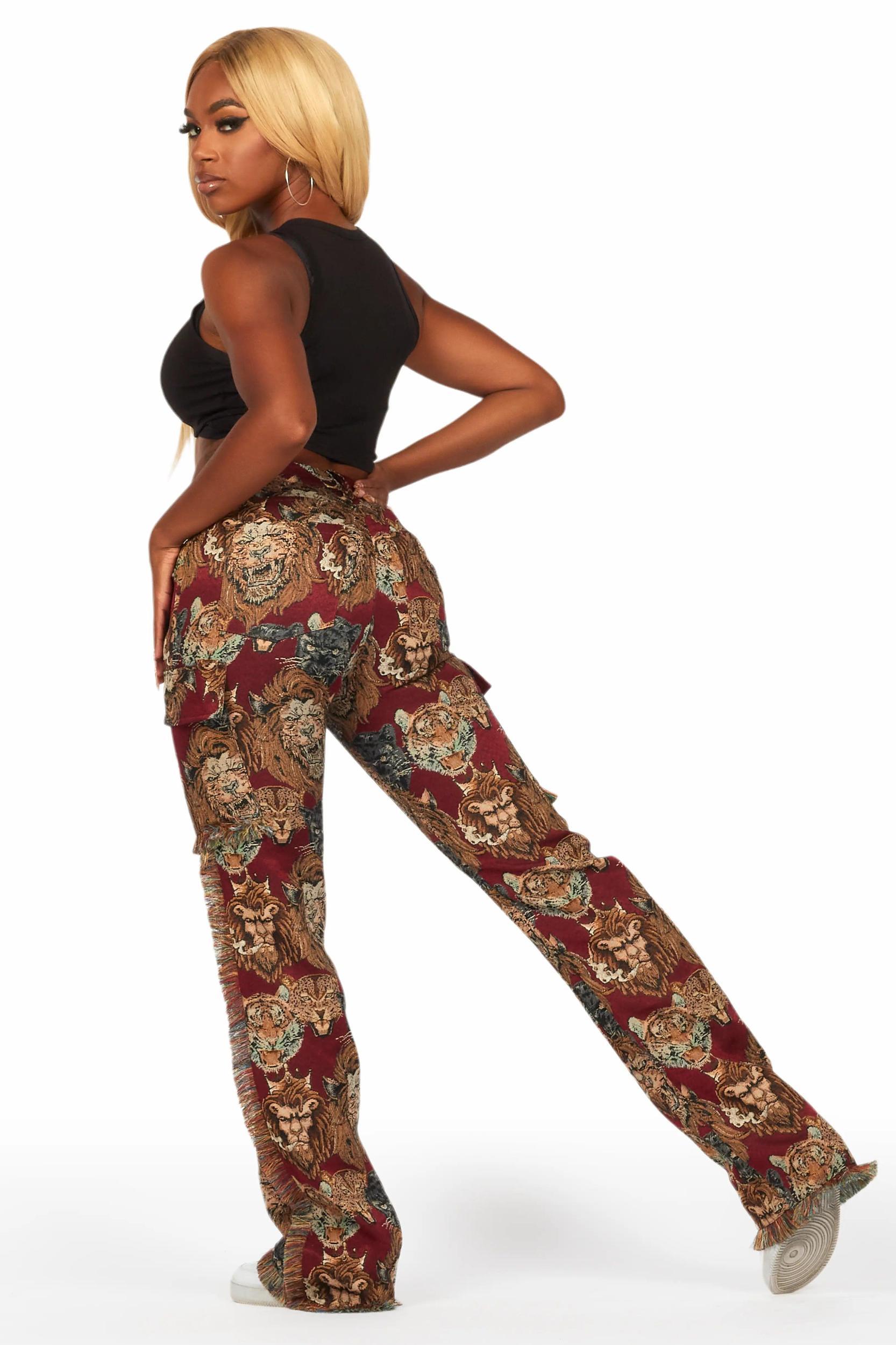 Khadiyah Red Animal Print Tapestry Stacked Pant Female Product Image