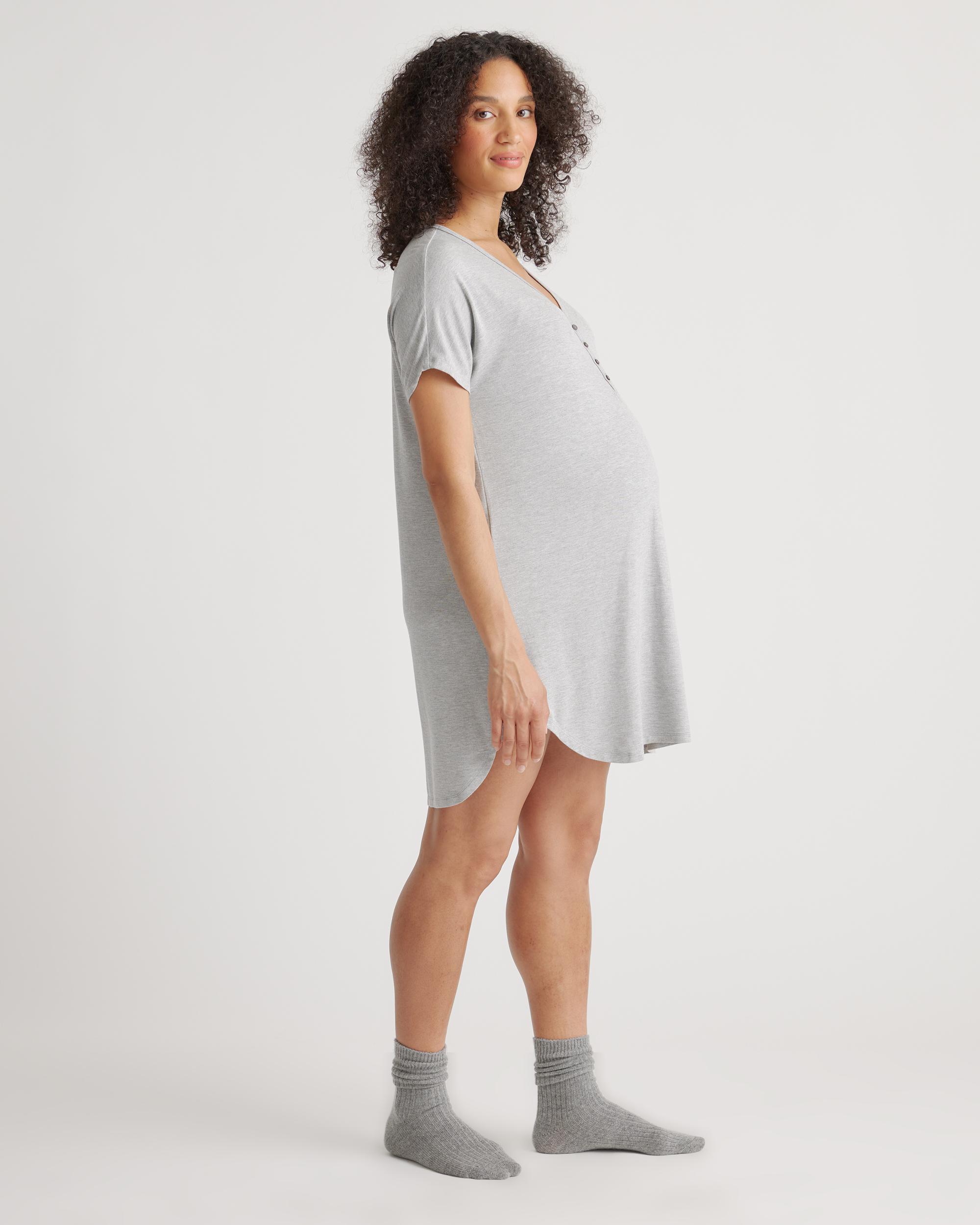 Quince | Women's Bamboo Jersey Maternity & Nursing Button Front Nightgown and Robe Set Size XL Product Image