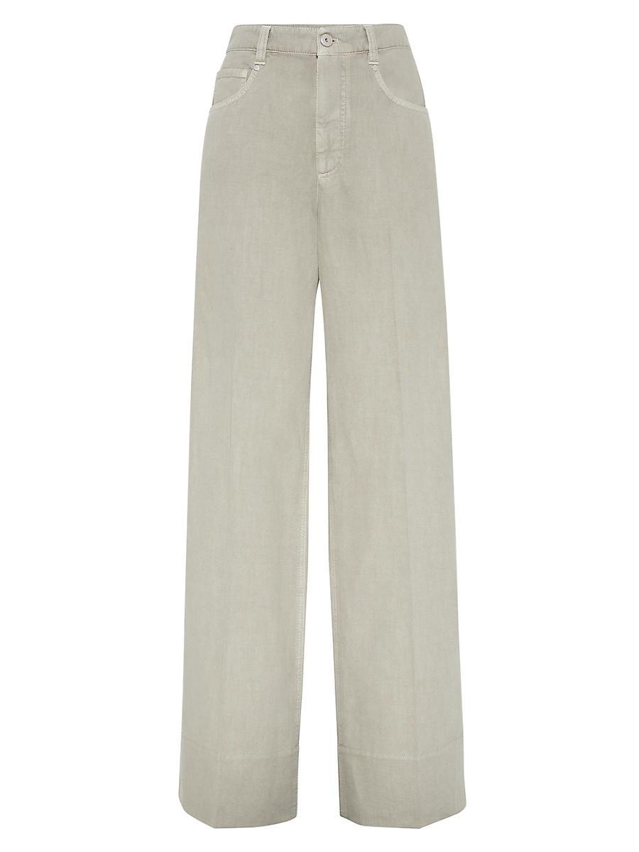 Womens Garment Dyed Cotton and Linen Cover Loose Trousers with Monili Product Image