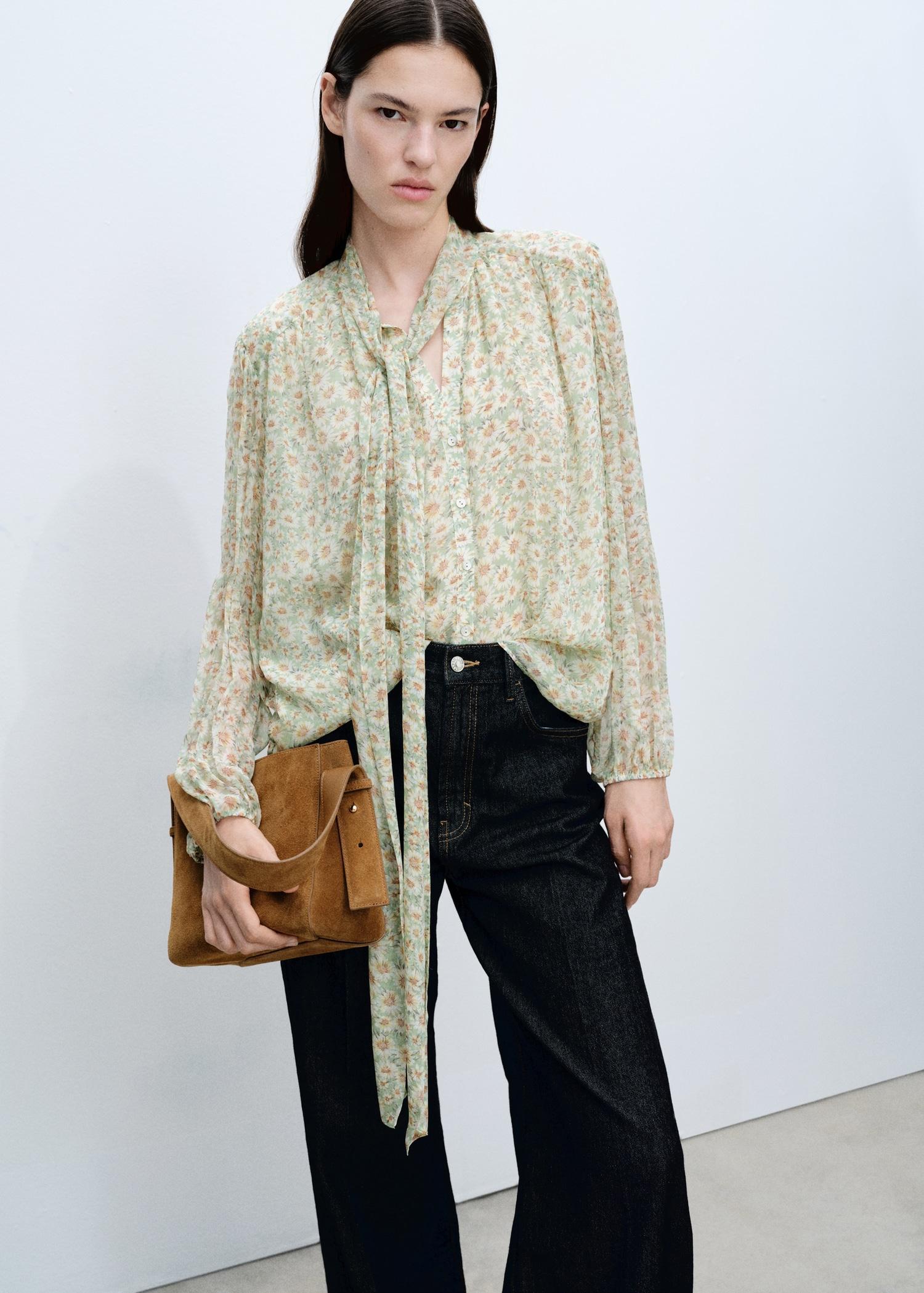 Floral tie blouse - Women | MANGO USA Product Image