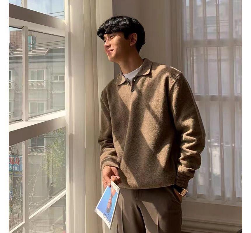 Long-Sleeve Plain Polo-Neck Sweater Product Image