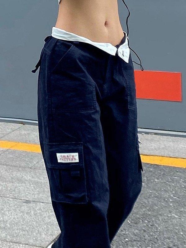 Fold Over Waist Y2K Straight Leg Pants Product Image