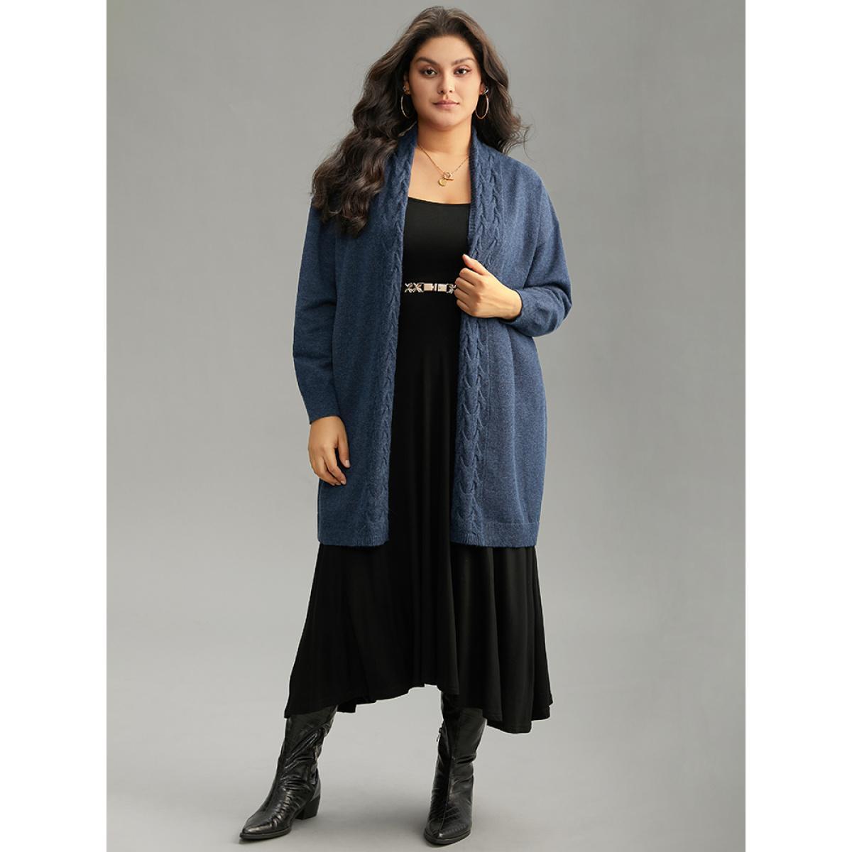 Plus Size Supersoft Essentials Solid Cable Knit Cardigan Midnight Women Casual Loose Long Sleeve Dailywear Cardigans BloomChic 26/4X Product Image