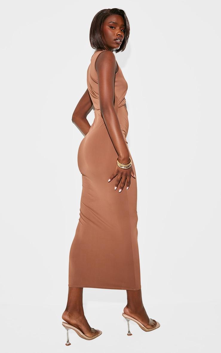 Tall Mocha Slinky Cut Out Trim Detail Midaxi Dress Product Image