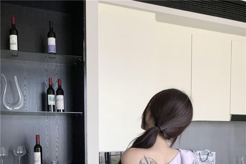Long-Sleeve One-Shoulder Plain Blouse Product Image