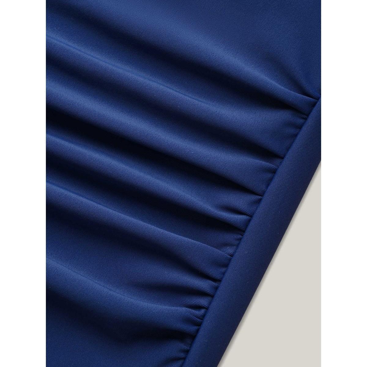 Plus Size Stripes and Solid Surplice One-Piece Swimsuit Women's Swimwear Indigo Beach Gathered Curve Bathing Suits High stretch One Pieces BloomChic 12/L Product Image