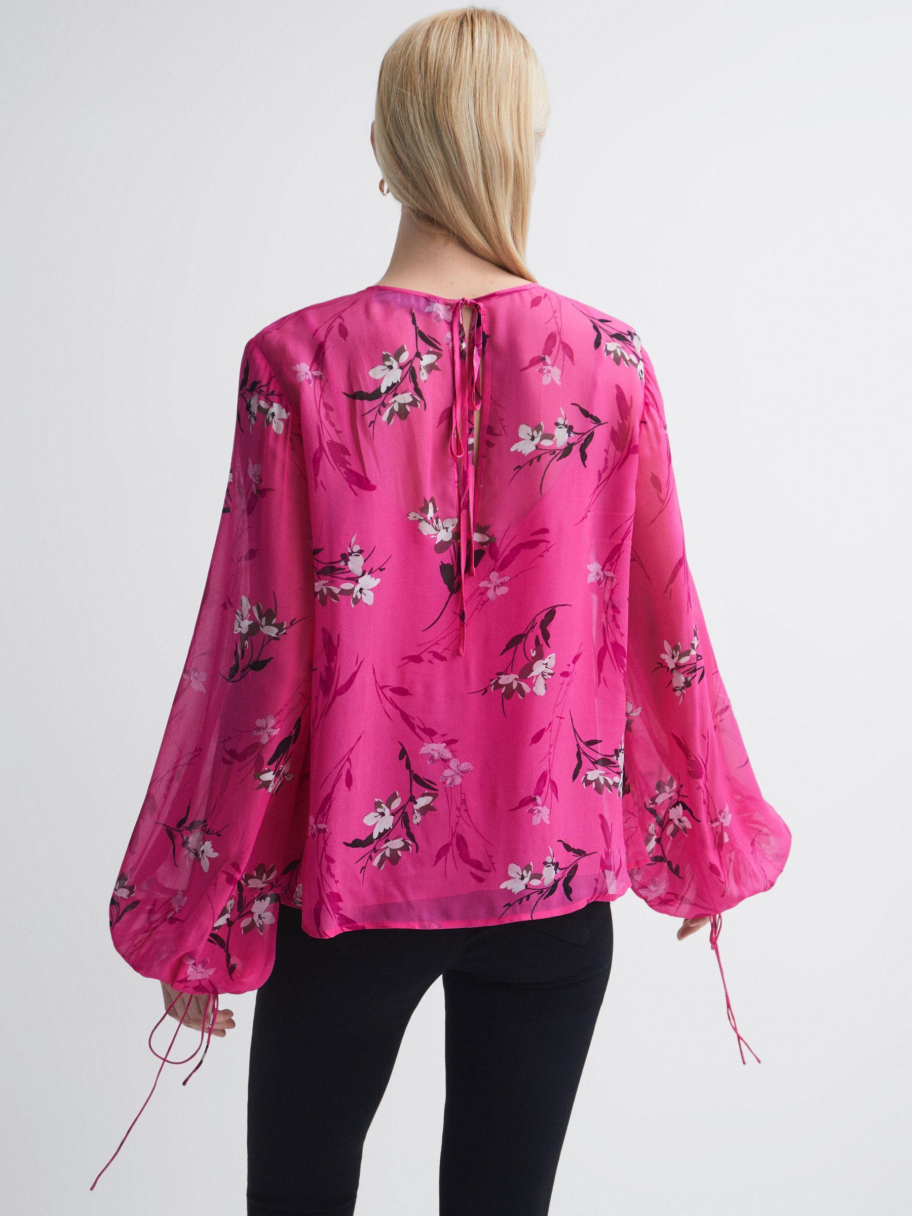 Florere Sheer Floral Top in Bright Pink Product Image