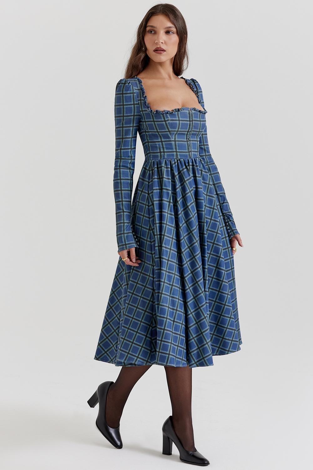 Delia Blue Tartan Midi Dress Product Image