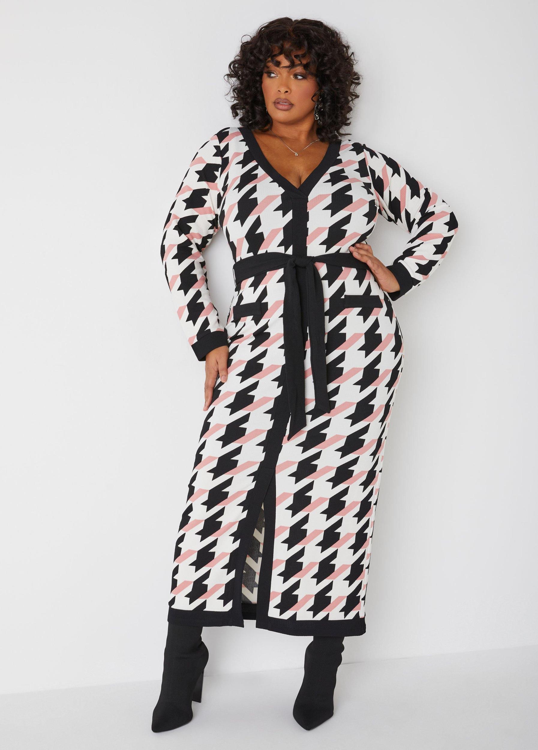 Belted Houndstooth Maxi Dress Product Image