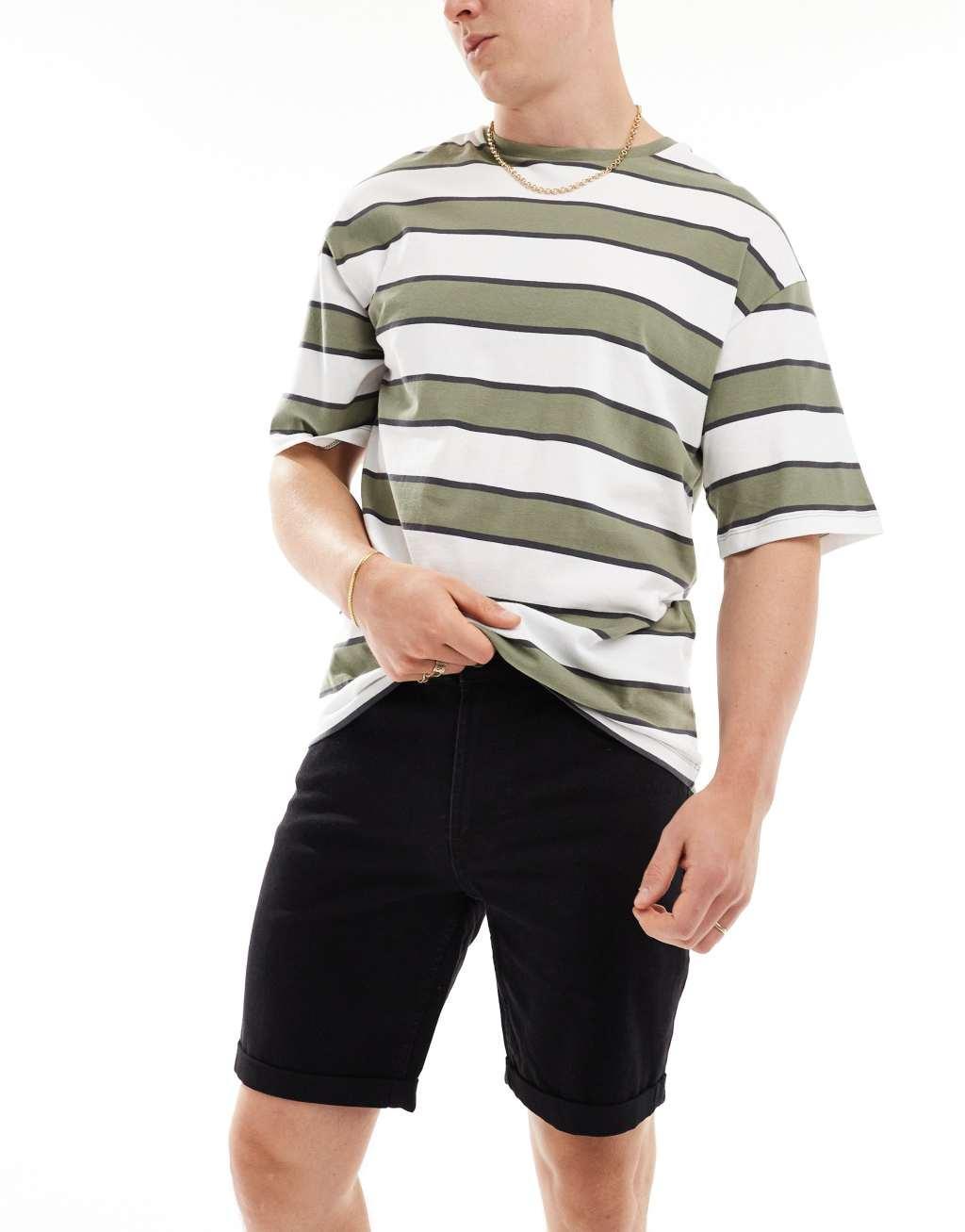Bershka roll up denim short in black Product Image