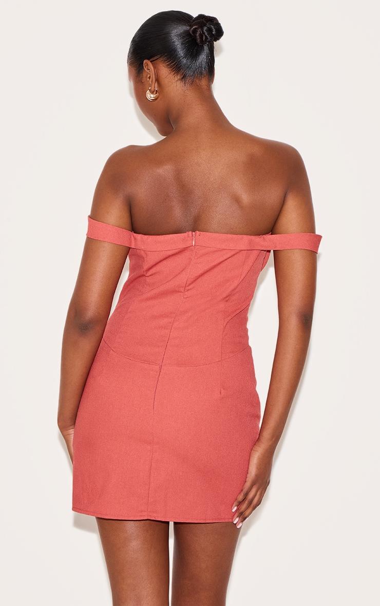 Burnt Orange Draped Bardot Corset Bodycon Dress Product Image