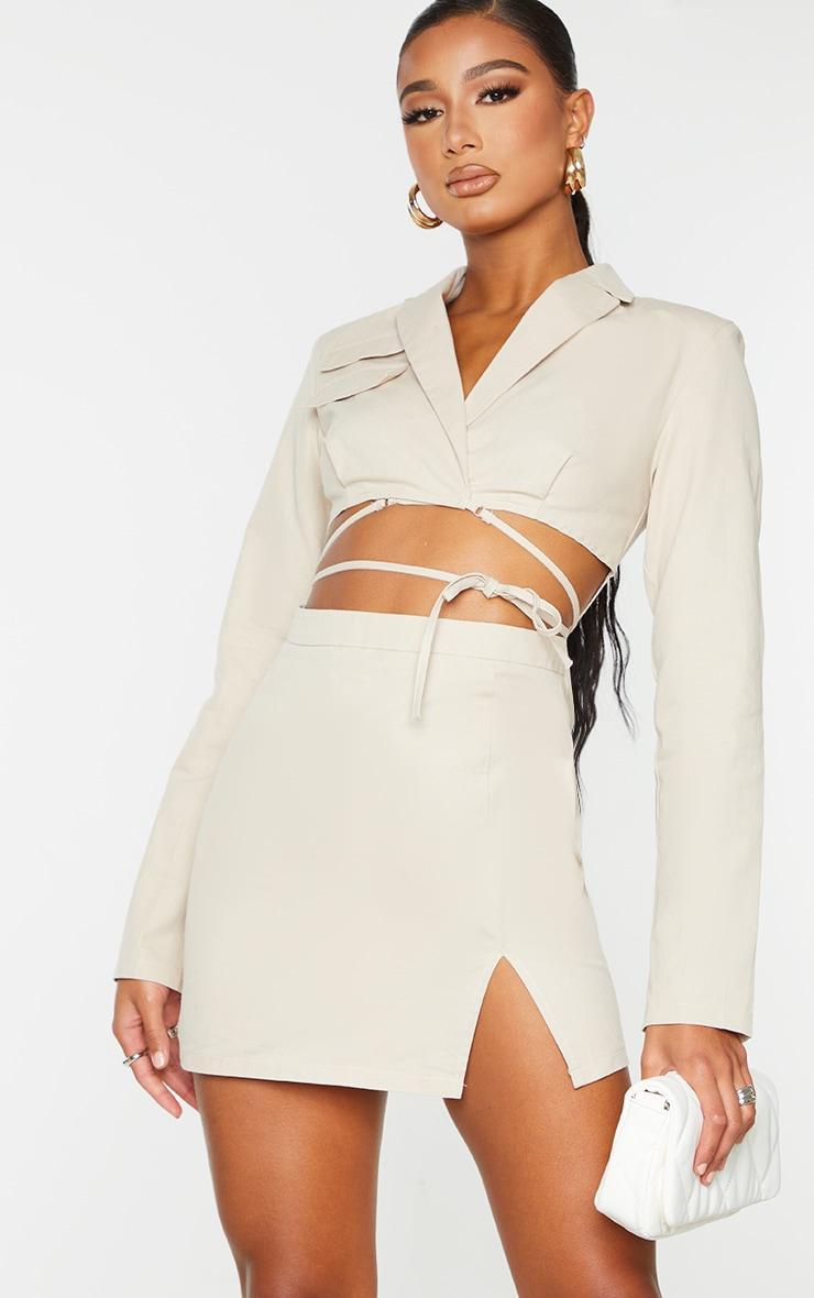 Stone Woven Cut Out Tie Waist Utility Style Blazer Bodycon Dress Product Image