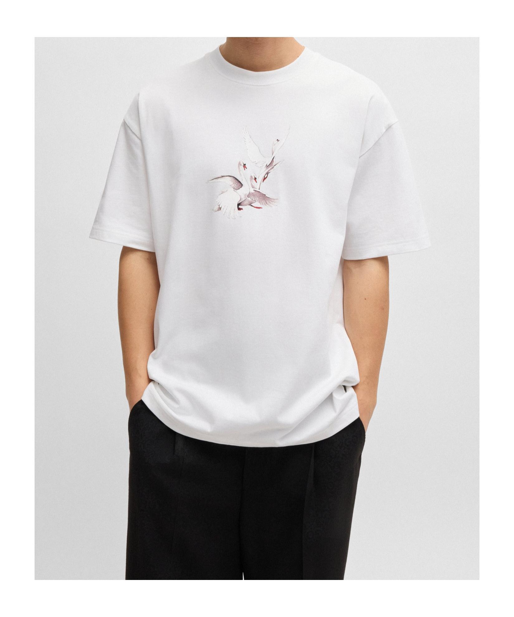 HUGO BOSS Swan Pattern Oversized T-shirt In White Product Image