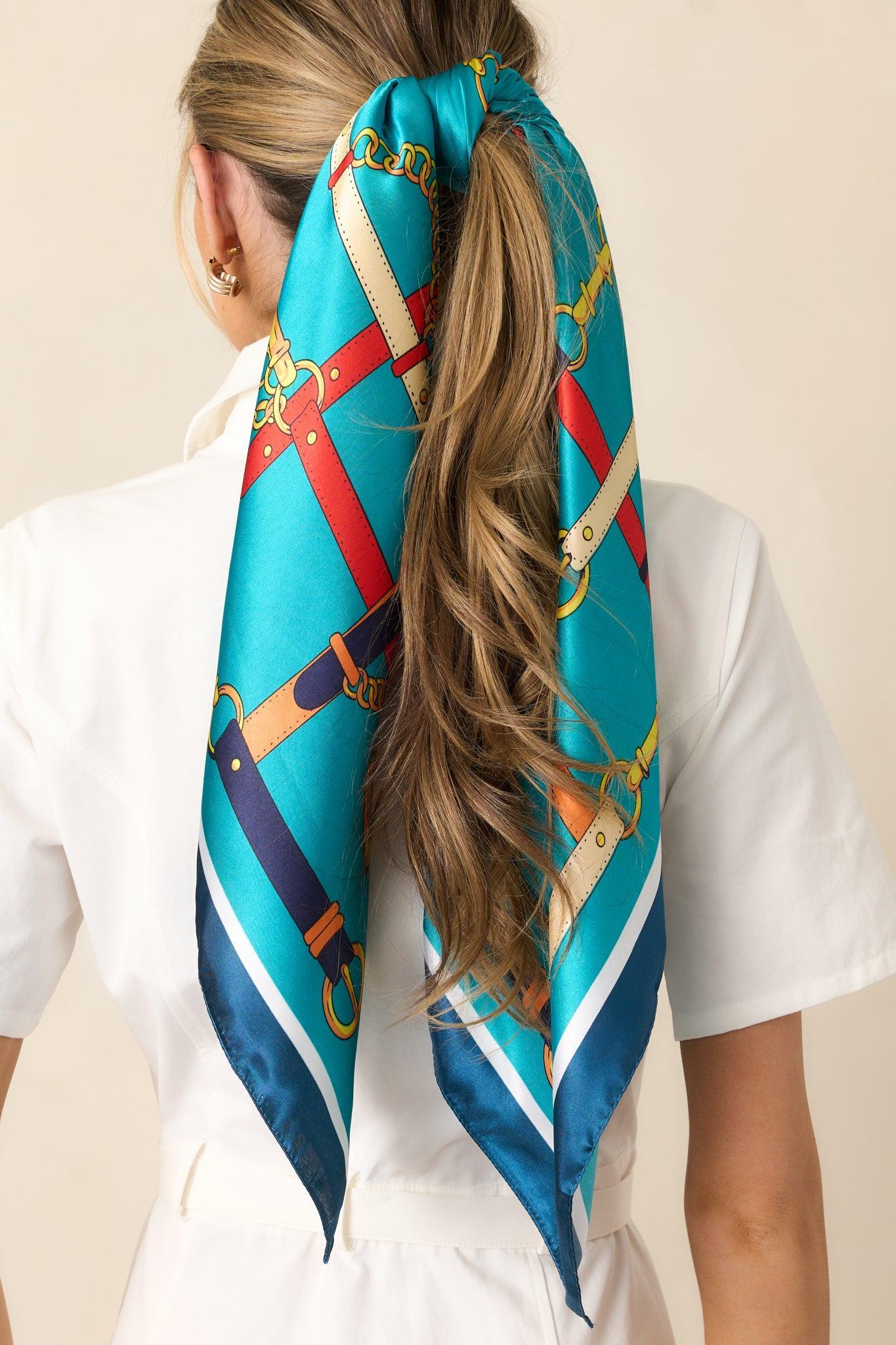 Like Magic Teal Multi Print Satin Scarf Product Image