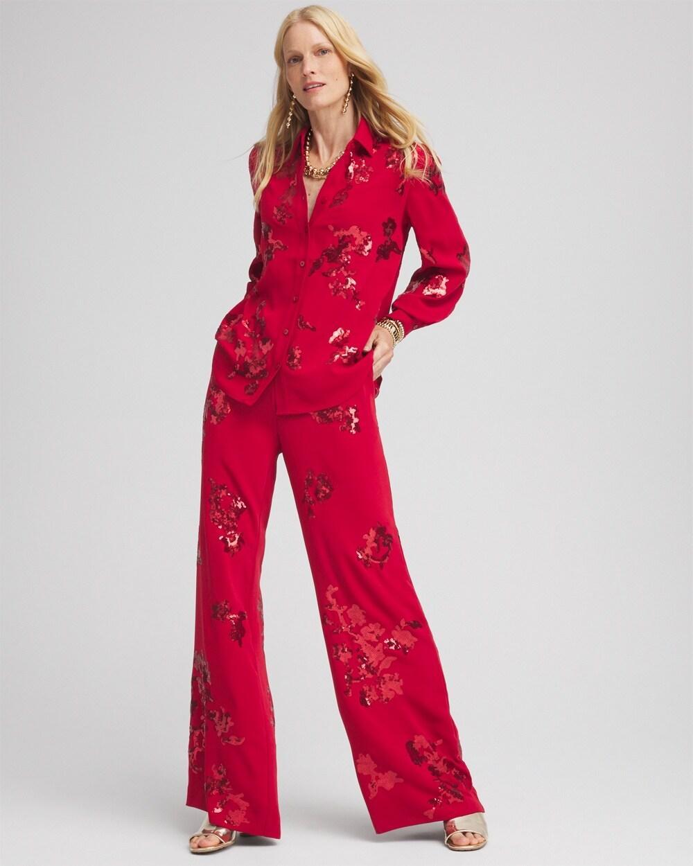 Floral Sequin Wide Leg Pants Product Image