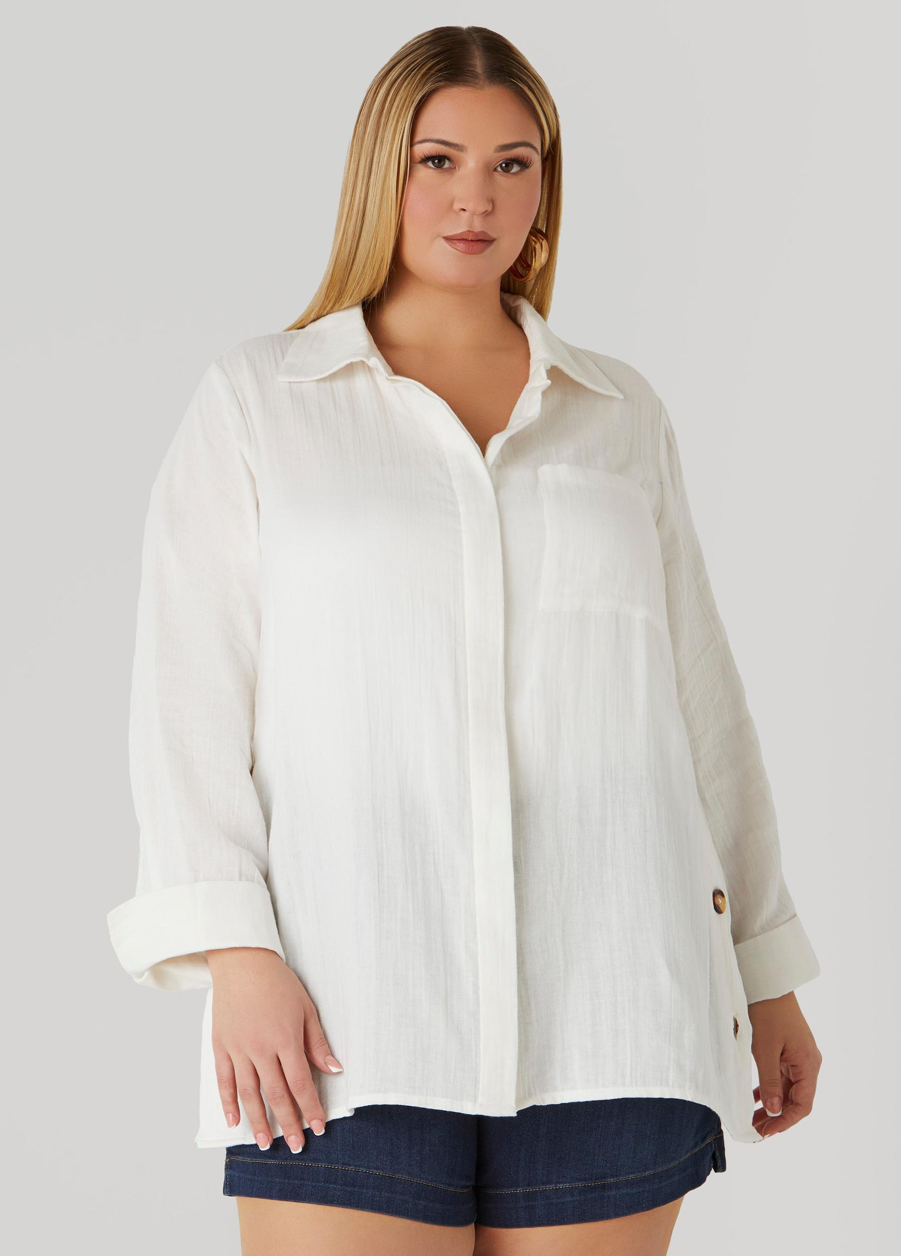 Button Detailed Cotton Gauze Shirt Product Image