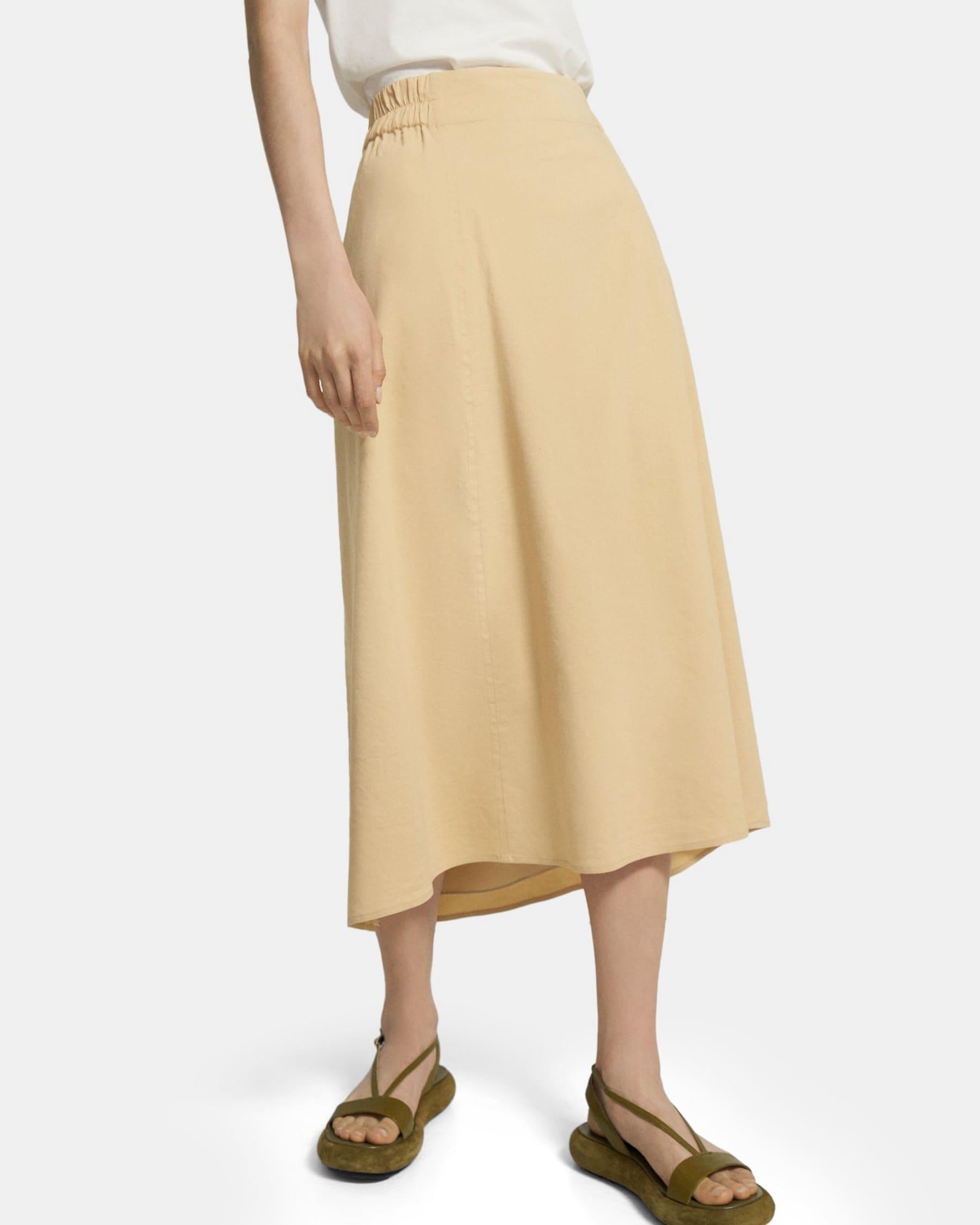 A-Line Midi Skirt in Stretch Linen Product Image