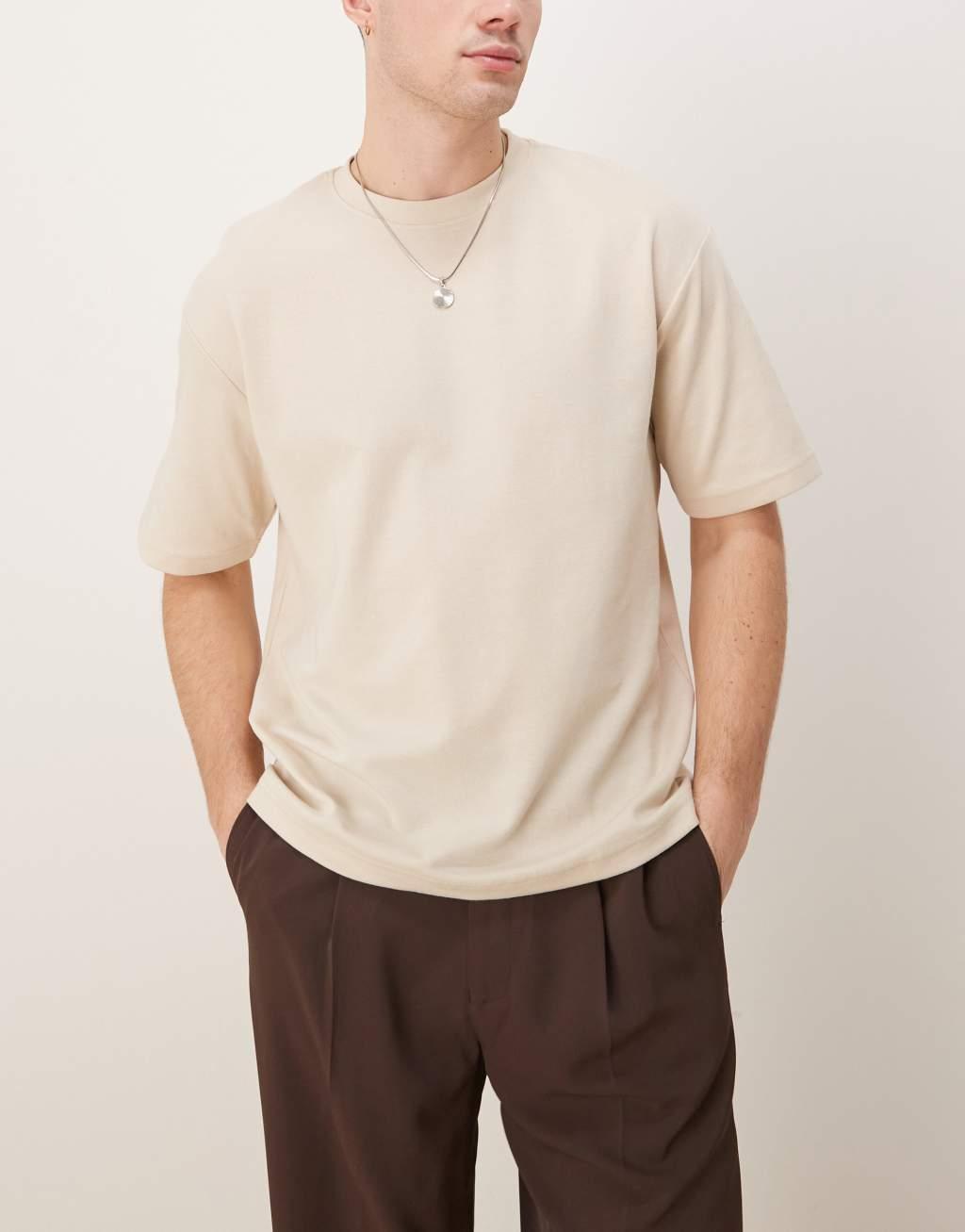 Selected Homme 3-pack oversized T-shirts in black/white/cream Product Image