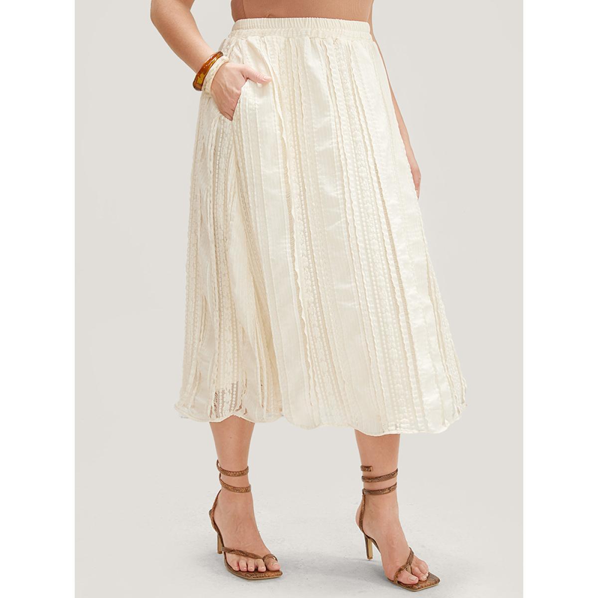 Plus Size Solid Textured Pocket Plisse Skirt Women Apricot Vacation Ruffles Low stretch Pocket Dailywear Skirts BloomChic 14-16/1X Product Image