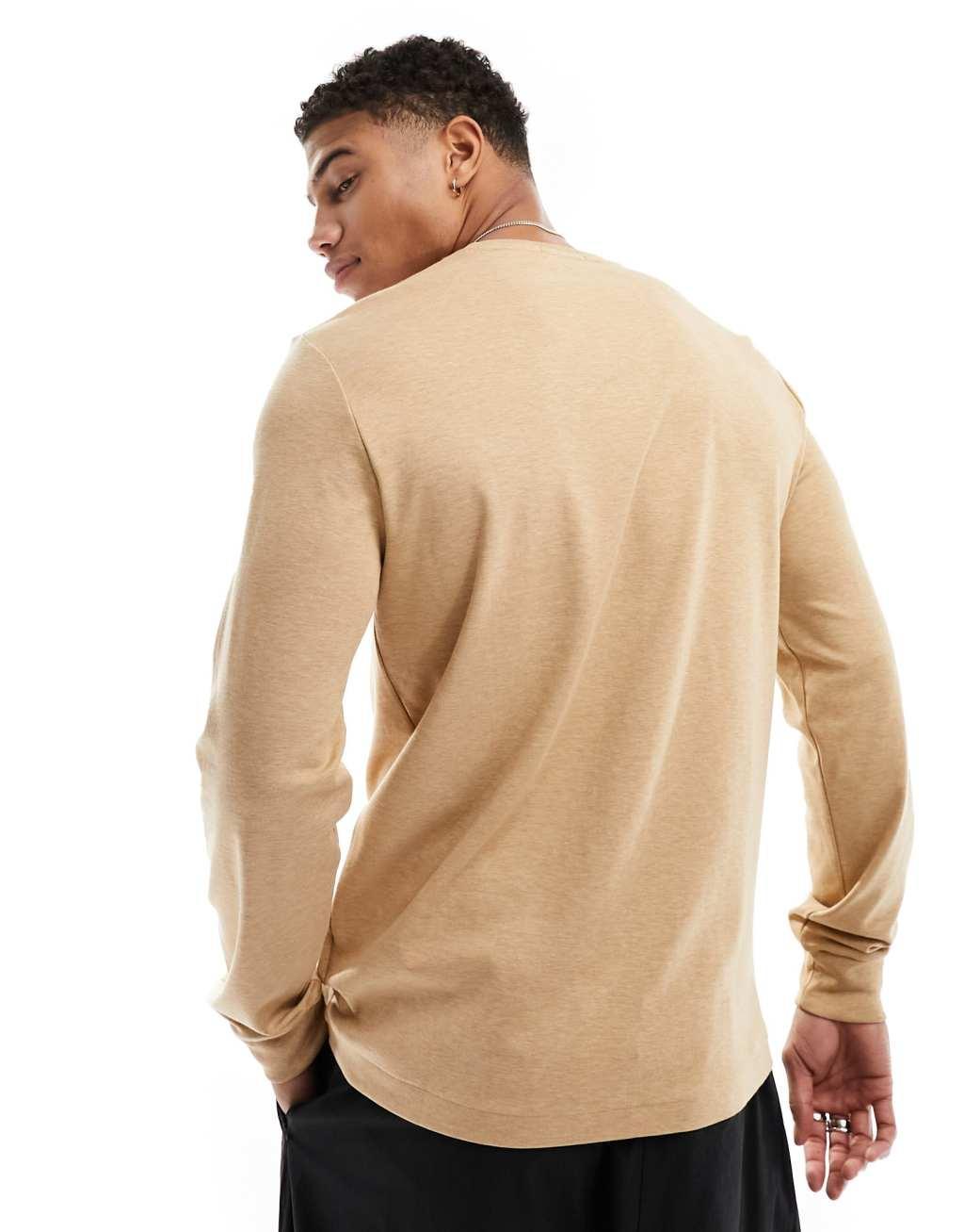 Polo Ralph Lauren multi icon logo pima cotton long sleeve top custom fit in camel heather Product Image