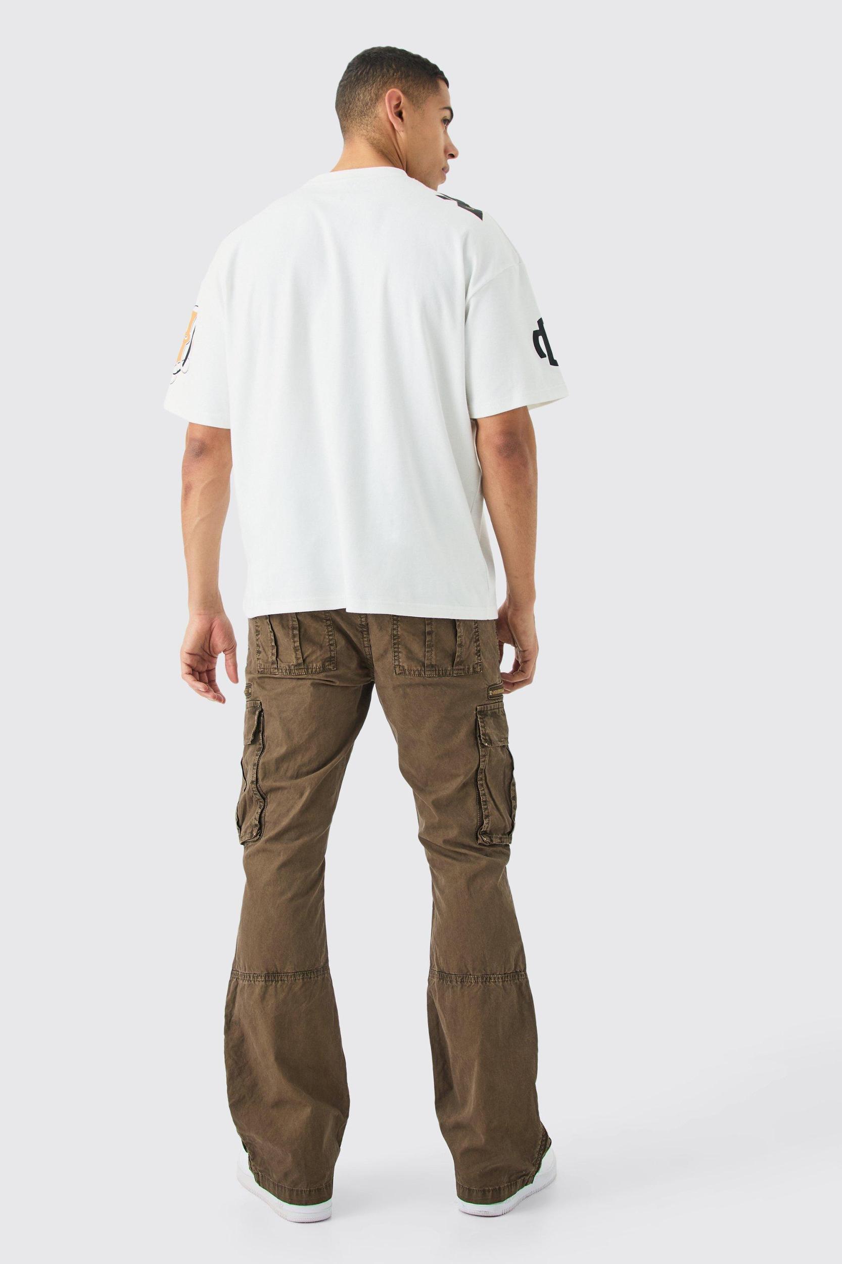 Slim Flare Zip Gusset Overdye Acid Wash Cargo Pants | boohooMAN USA Product Image
