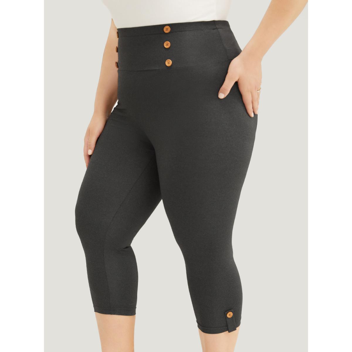Plus Size Wideband Waist Skinny Button Detail Leggings Women DimGray Casual Medium stretch Skinny High Rise Dailywear Leggings BloomChic 26/4X Product Image