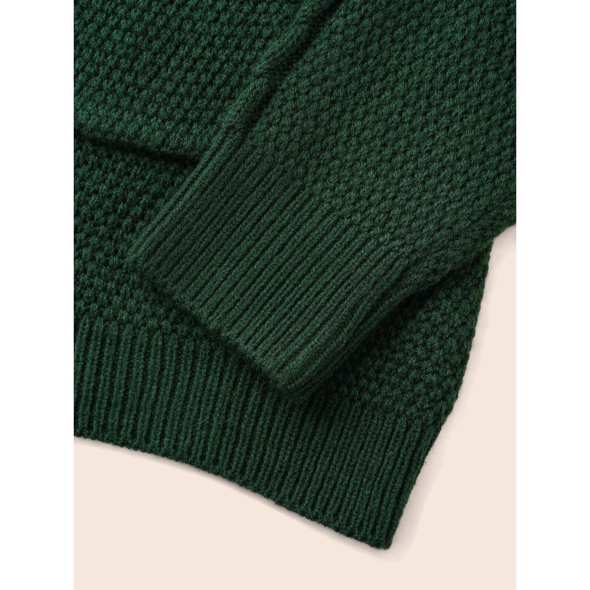 Plus Size Texture Cable Knit Patch Pocket Cardigan DarkGreen Women Casual Loose Long Sleeve Everyday Cardigans BloomChic 26/4X Product Image