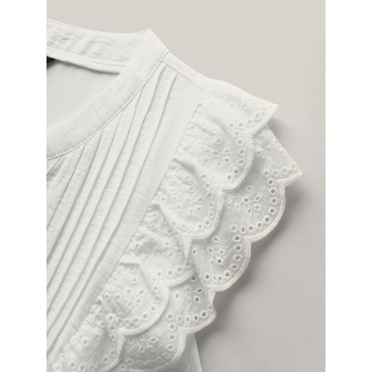 Plus Size Lace Trim Pleated Button Shirt Dress Originalwhite Women Flat collar with V-notch Cap Sleeve Curvy BloomChic 14-16/1X Product Image