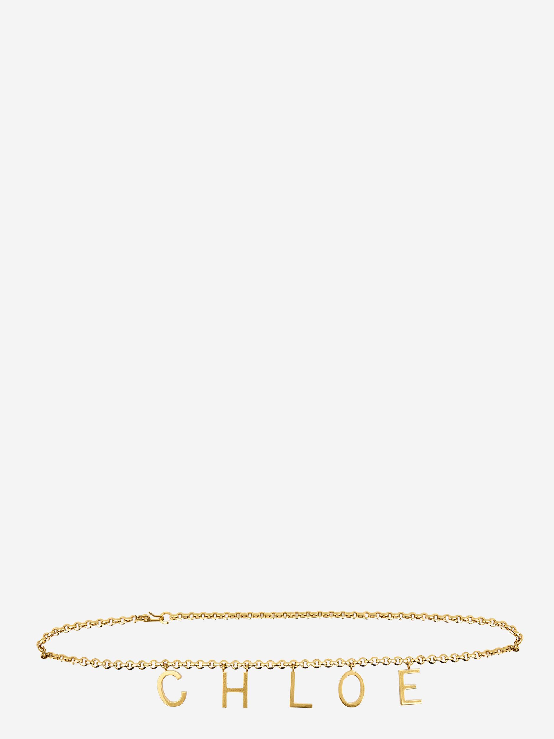 CHLOÉ Metallic Belt With Adjustable Hook Closure And Logo Lettering Charm In Brass Woman In Gold Product Image
