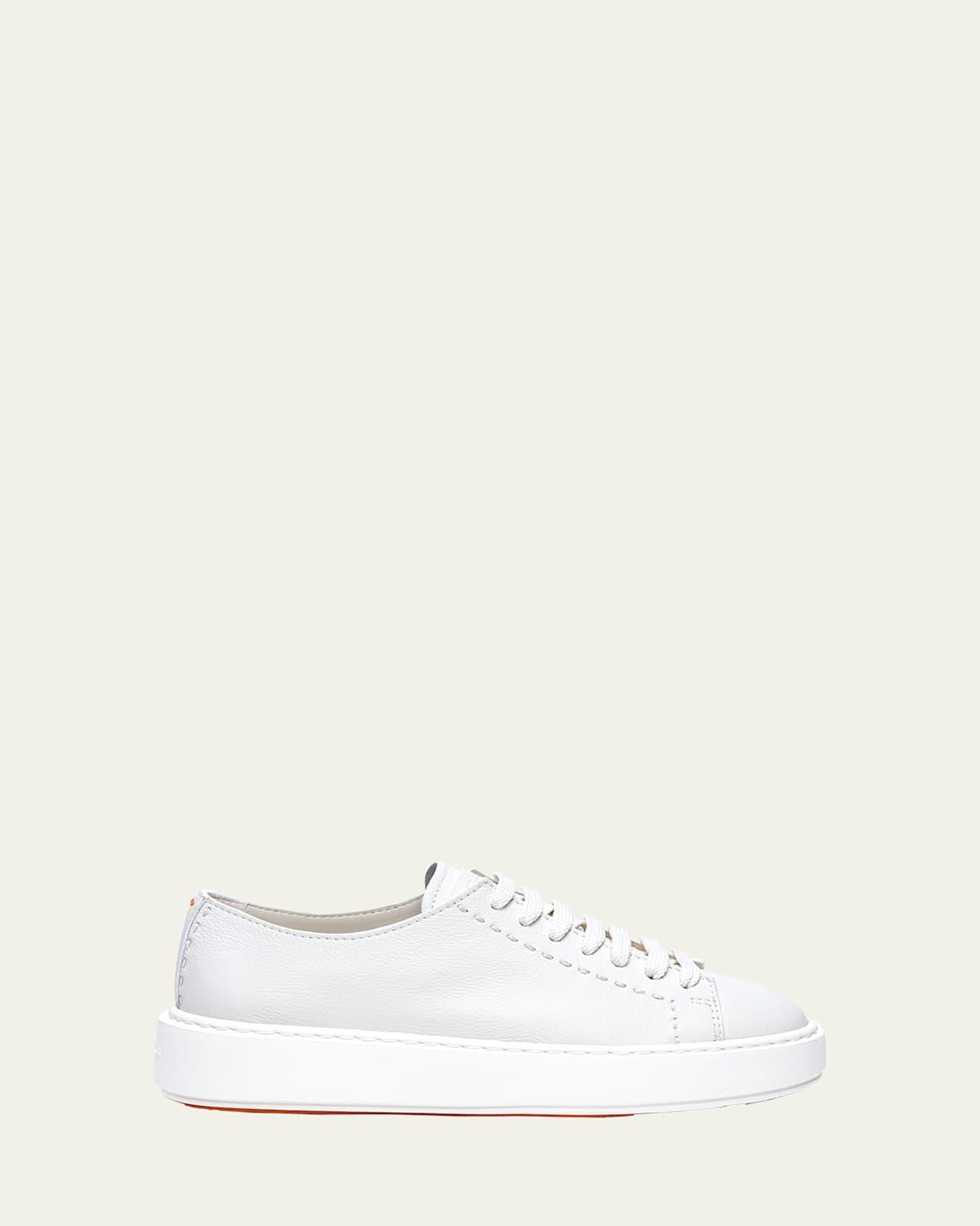 SANTONI Clean Low-top Leather Sneakers In White Product Image