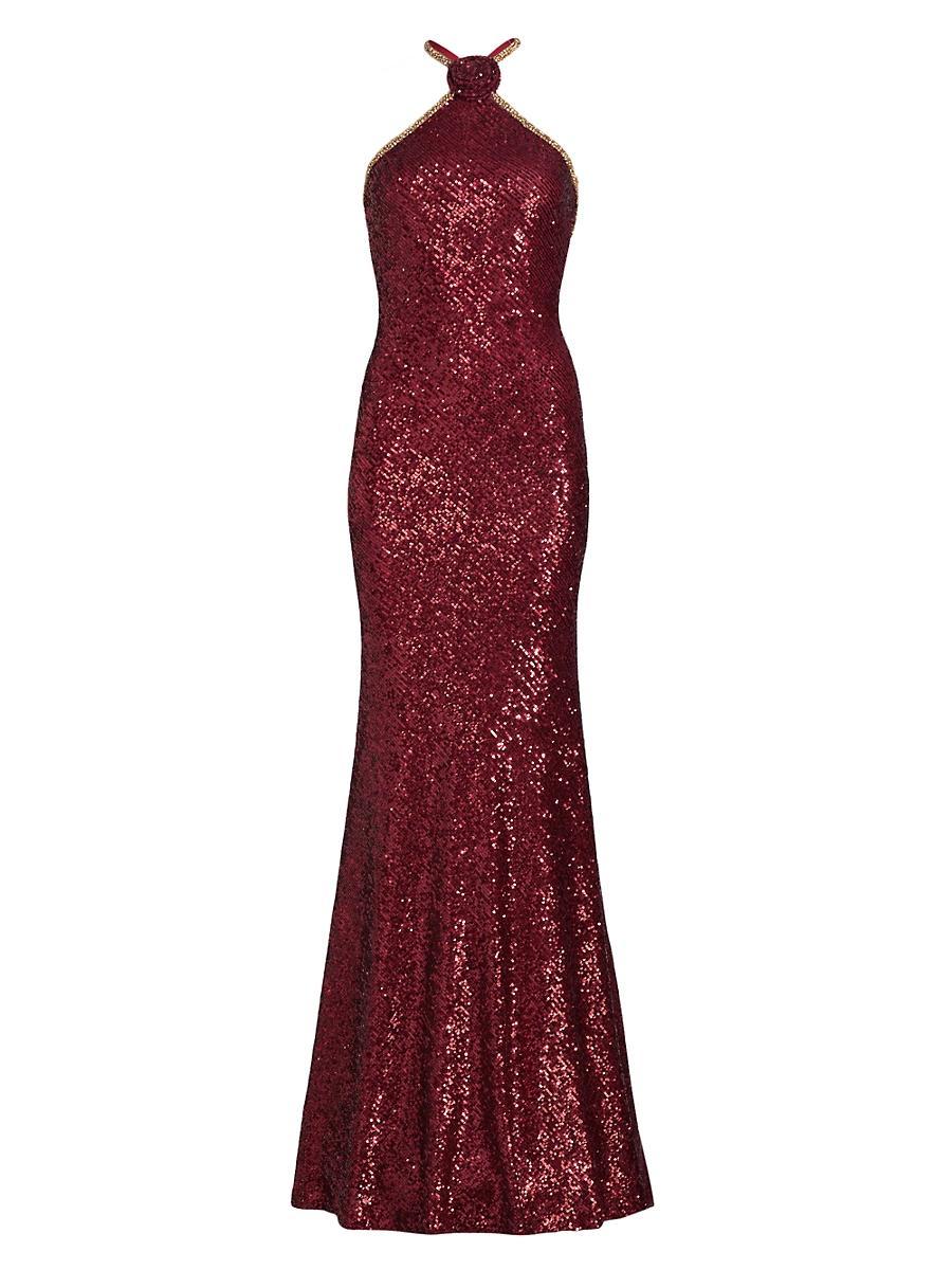 Womens Sequined Halterneck Gown Product Image