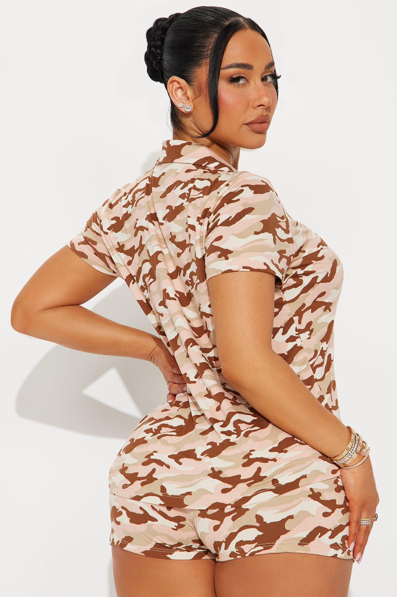 Can't Hide PJ Short Set - Brown/combo Product Image