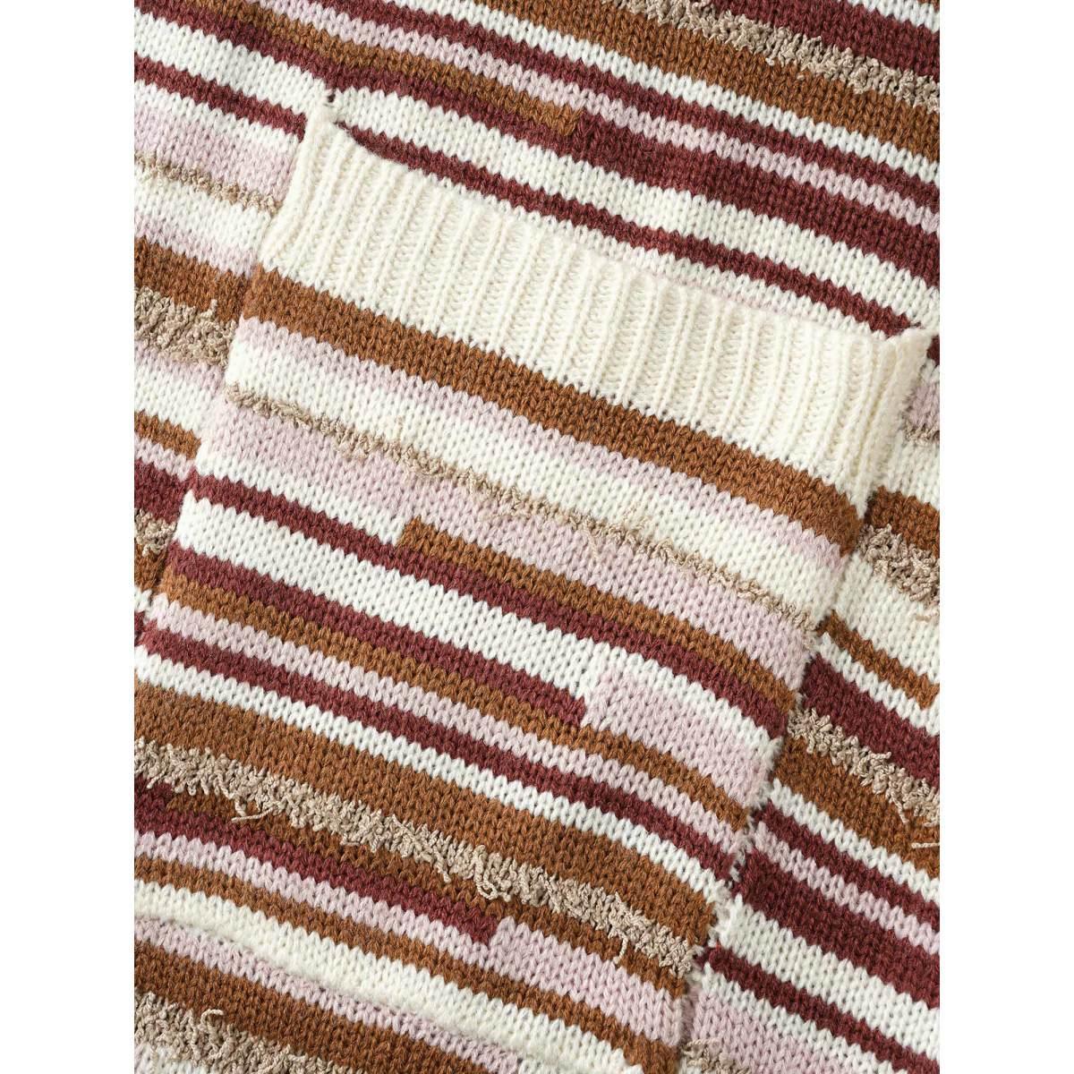 Plus Size Striped Kimono Collar Pocket Cardigan Beige Women Casual Loose Long Sleeve Everyday Cardigans BloomChic 28/5X Product Image