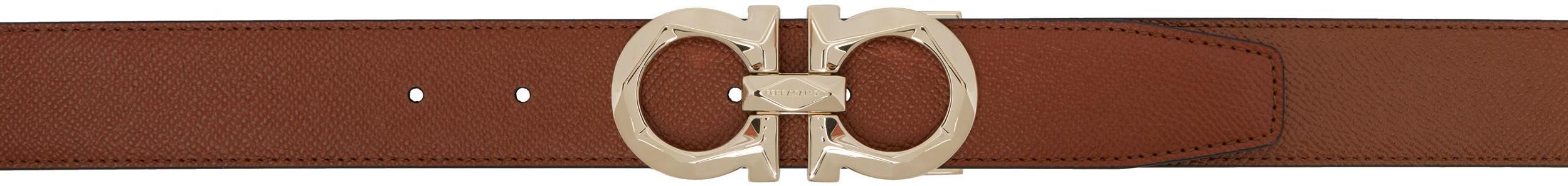 FERRAGAMO Brown Gancini Reversible Belt In Radica Nero Product Image