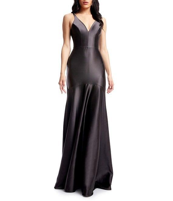 Dress The Population Shirley Satin V-Neck Sleeveless Mermaid Gown Product Image